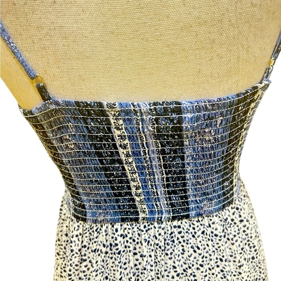 Japna Blue/navy/white Patterned rayon sundress smocked back front cutout small - Picture 8 of 12